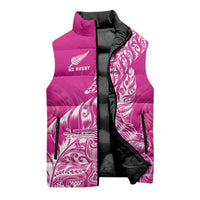 Custom New Zealand Rugby Silver Fern Sleeveless Puffer Jacket Aotearoa Kiwi Maori Pink Version - Wonder Print Shop