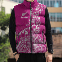 Custom New Zealand Rugby Silver Fern Sleeveless Puffer Jacket Aotearoa Kiwi Maori Pink Version - Wonder Print Shop