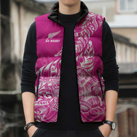 Custom New Zealand Rugby Silver Fern Sleeveless Puffer Jacket Aotearoa Kiwi Maori Pink Version - Wonder Print Shop