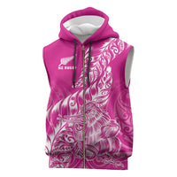 Custom New Zealand Rugby Silver Fern Sleeveless Zip Hoodie Aotearoa Kiwi Maori Pink Version - Wonder Print Shop