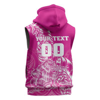 Custom New Zealand Rugby Silver Fern Sleeveless Zip Hoodie Aotearoa Kiwi Maori Pink Version - Wonder Print Shop