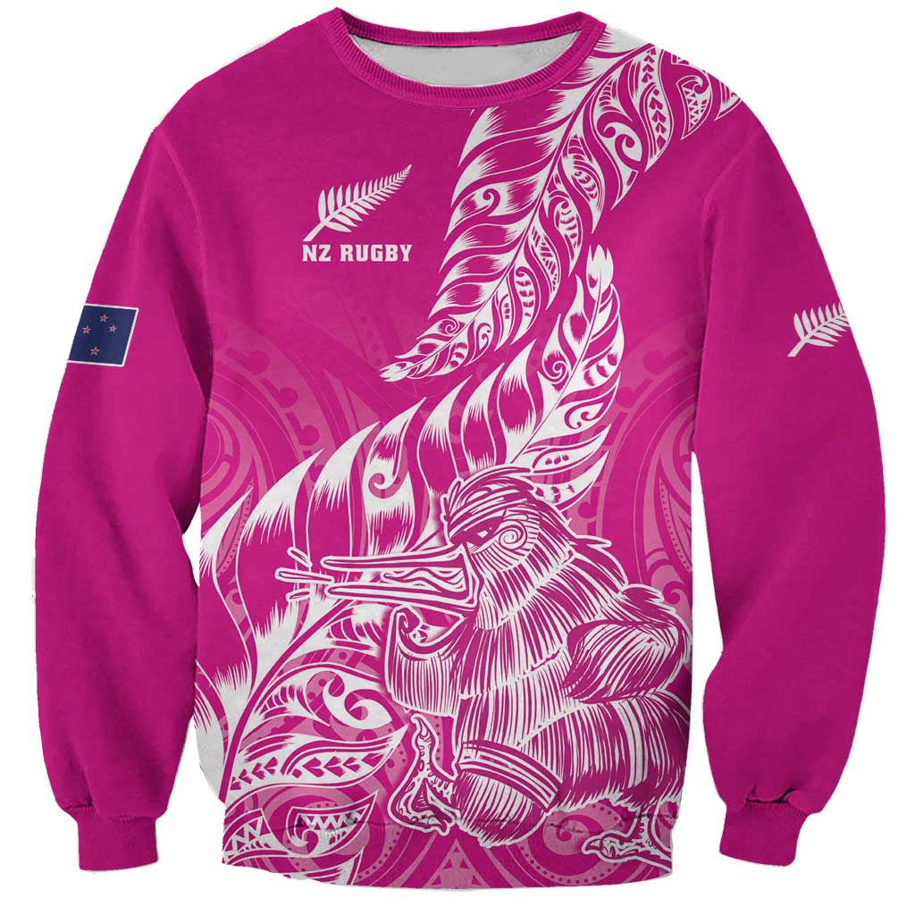 Custom New Zealand Rugby Silver Fern Sweatshirt Aotearoa Kiwi Maori Pink Version - Wonder Print Shop