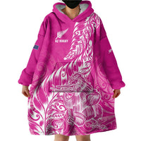 Custom New Zealand Rugby Silver Fern Wearable Blanket Hoodie Aotearoa Kiwi Maori Pink Version - Wonder Print Shop