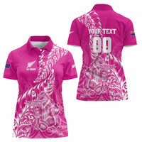 Custom New Zealand Rugby Silver Fern Women Polo Shirt Aotearoa Kiwi Maori Pink Version - Wonder Print Shop