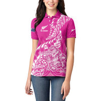 Custom New Zealand Rugby Silver Fern Women Polo Shirt Aotearoa Kiwi Maori Pink Version - Wonder Print Shop