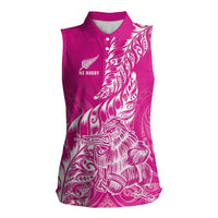 Custom New Zealand Rugby Silver Fern Women Sleeveless Polo Shirt Aotearoa Kiwi Maori Pink Version - Wonder Print Shop