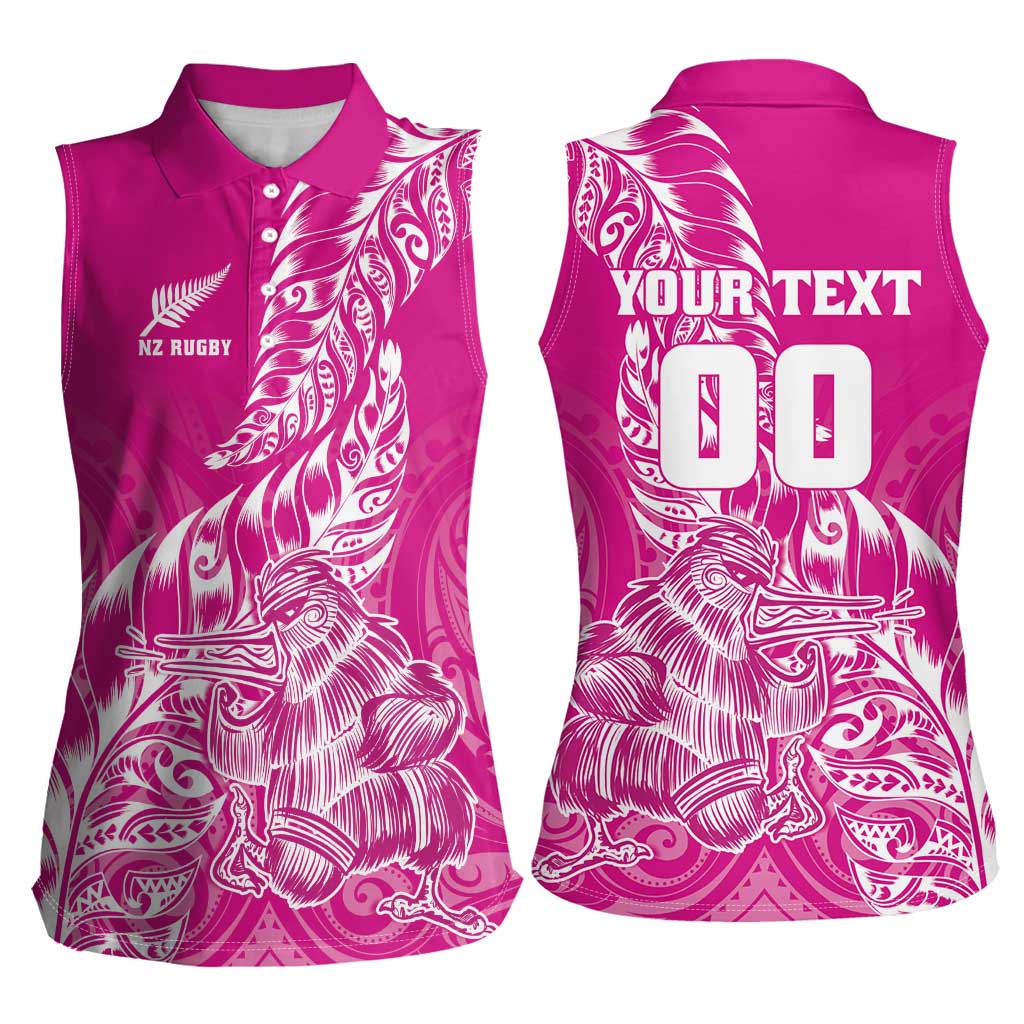 Custom New Zealand Rugby Silver Fern Women Sleeveless Polo Shirt Aotearoa Kiwi Maori Pink Version - Wonder Print Shop