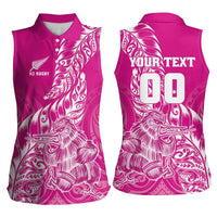 Custom New Zealand Rugby Silver Fern Women Sleeveless Polo Shirt Aotearoa Kiwi Maori Pink Version - Wonder Print Shop