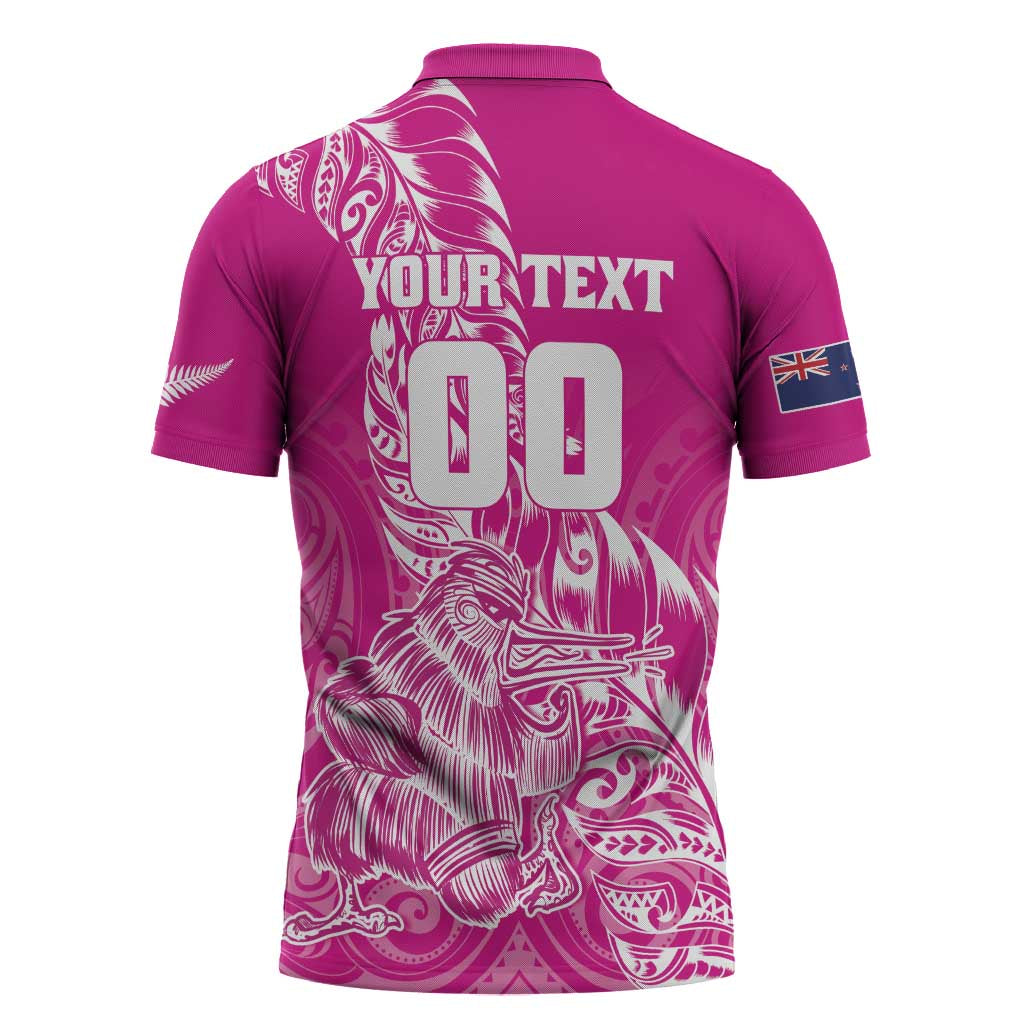 Custom New Zealand Rugby Silver Fern Zipper Polo Shirt Aotearoa Kiwi Maori Pink Version - Wonder Print Shop