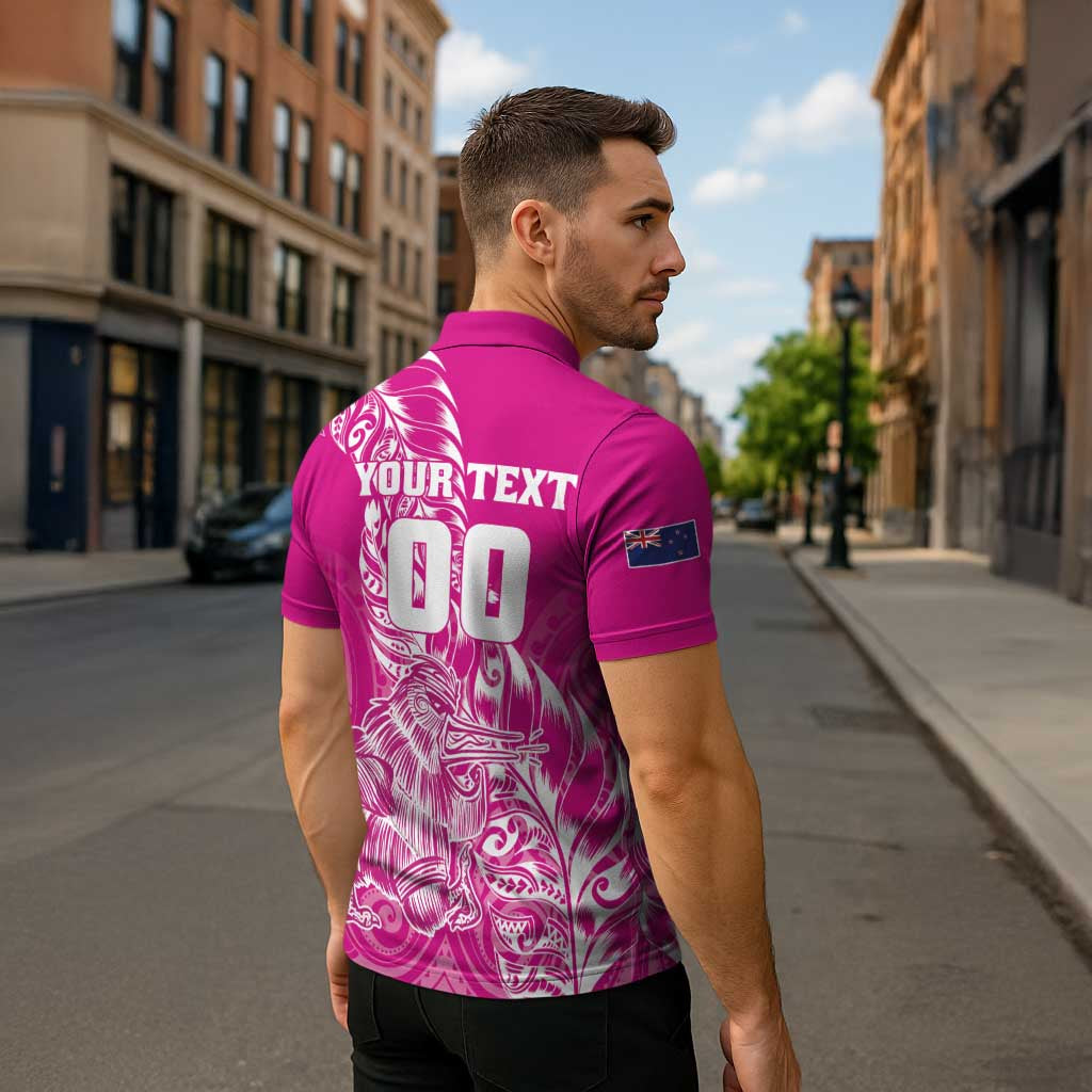 Custom New Zealand Rugby Silver Fern Zipper Polo Shirt Aotearoa Kiwi Maori Pink Version - Wonder Print Shop