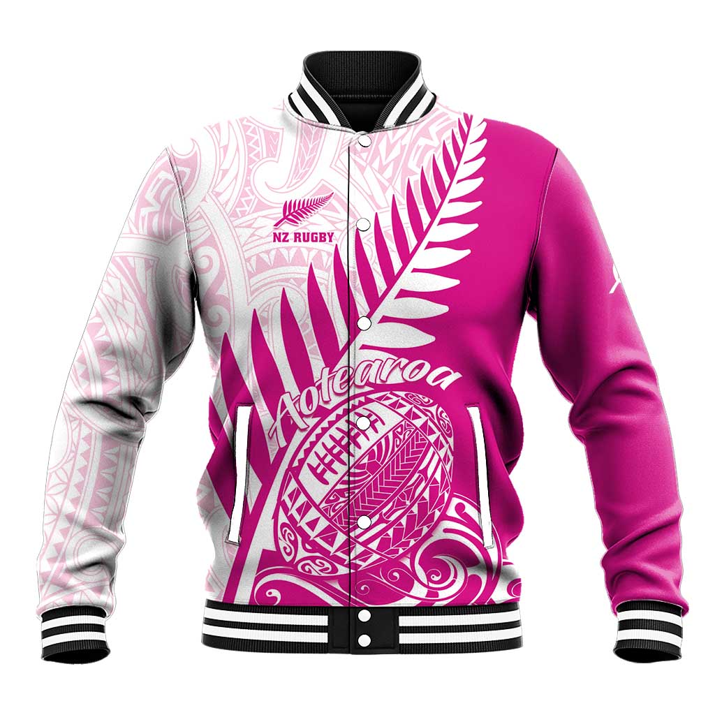 Custom New Zealand Rugby Silver Fern Baseball Jacket Aotearoa Maori Pink Version - Wonder Print Shop