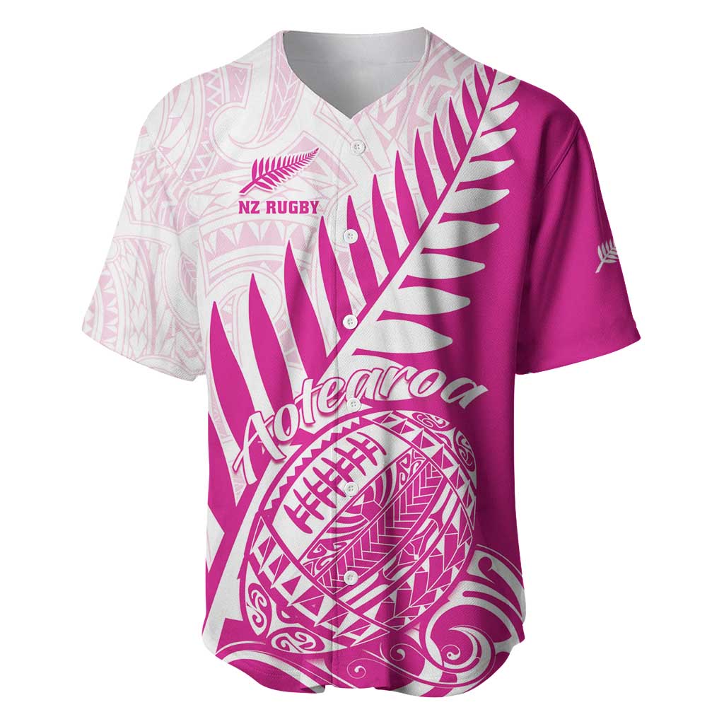 Custom New Zealand Rugby Silver Fern Baseball Jersey Aotearoa Maori Pink Version - Wonder Print Shop