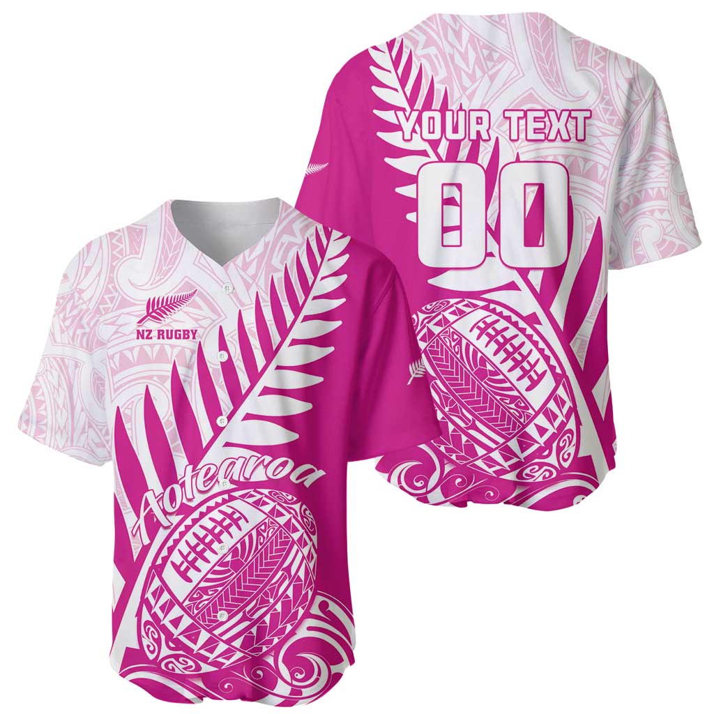 Custom New Zealand Rugby Silver Fern Baseball Jersey Aotearoa Maori Pink Version - Wonder Print Shop