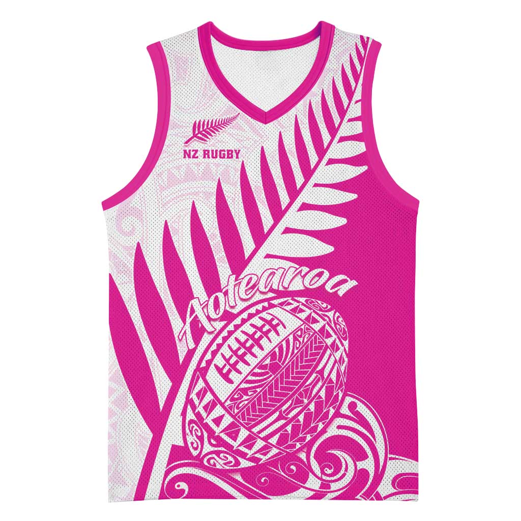 Custom New Zealand Rugby Silver Fern Basketball Jersey Aotearoa Maori Pink Version - Wonder Print Shop