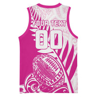 Custom New Zealand Rugby Silver Fern Basketball Jersey Aotearoa Maori Pink Version - Wonder Print Shop