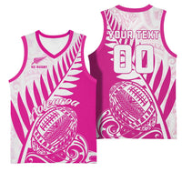 Custom New Zealand Rugby Silver Fern Basketball Jersey Aotearoa Maori Pink Version - Wonder Print Shop