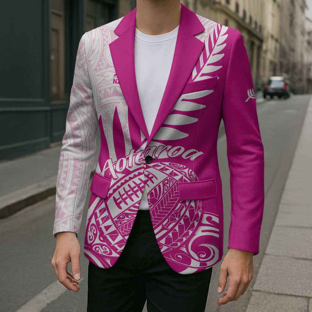 Custom New Zealand Rugby Silver Fern Blazer Aotearoa Maori Pink Version - Wonder Print Shop