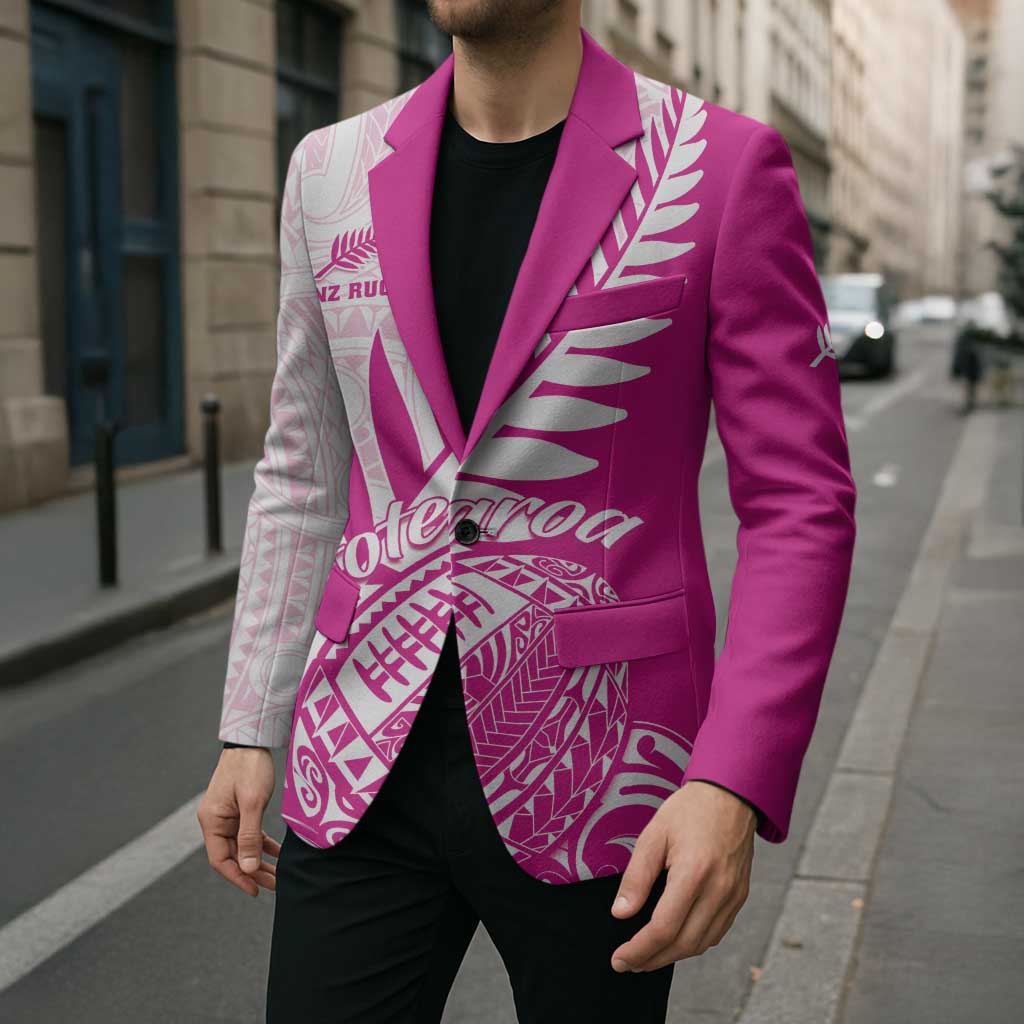 Custom New Zealand Rugby Silver Fern Blazer Aotearoa Maori Pink Version - Wonder Print Shop