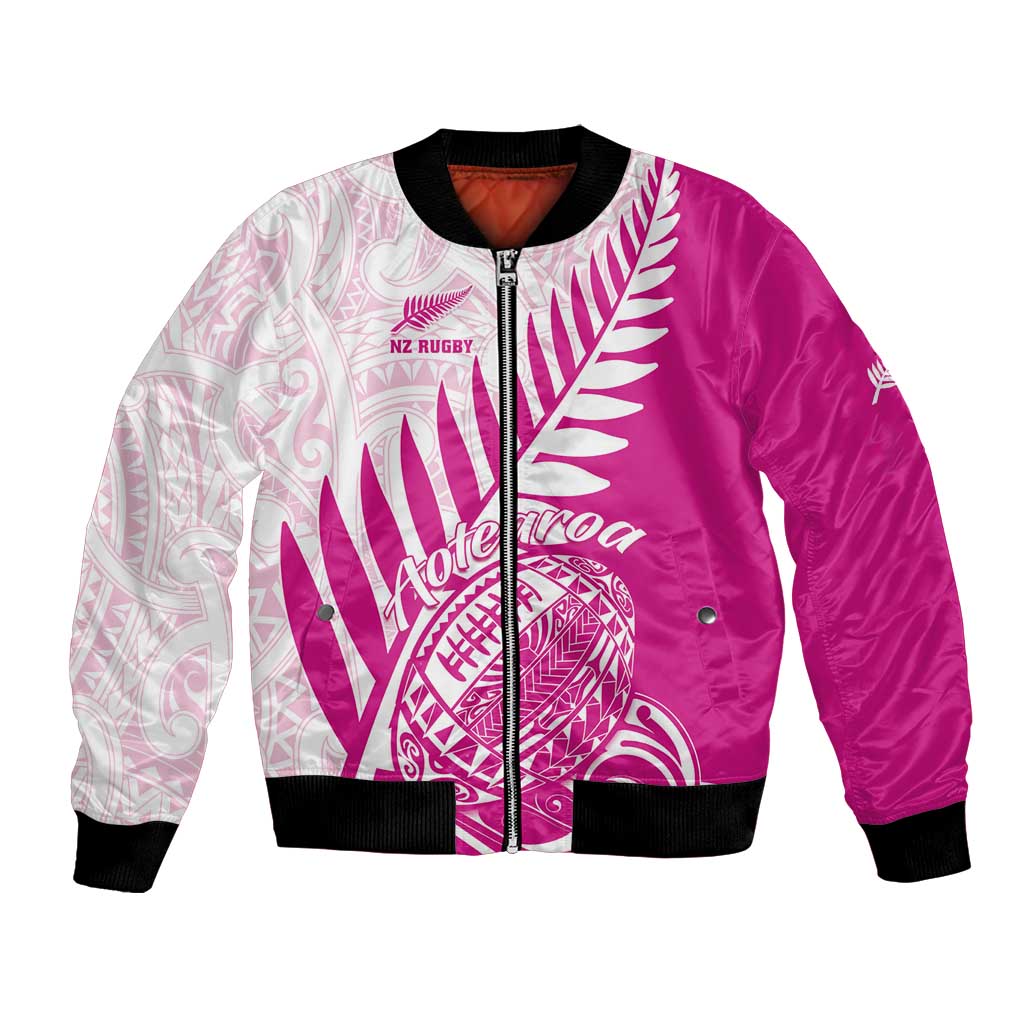 Custom New Zealand Rugby Silver Fern Bomber Jacket Aotearoa Maori Pink Version - Wonder Print Shop