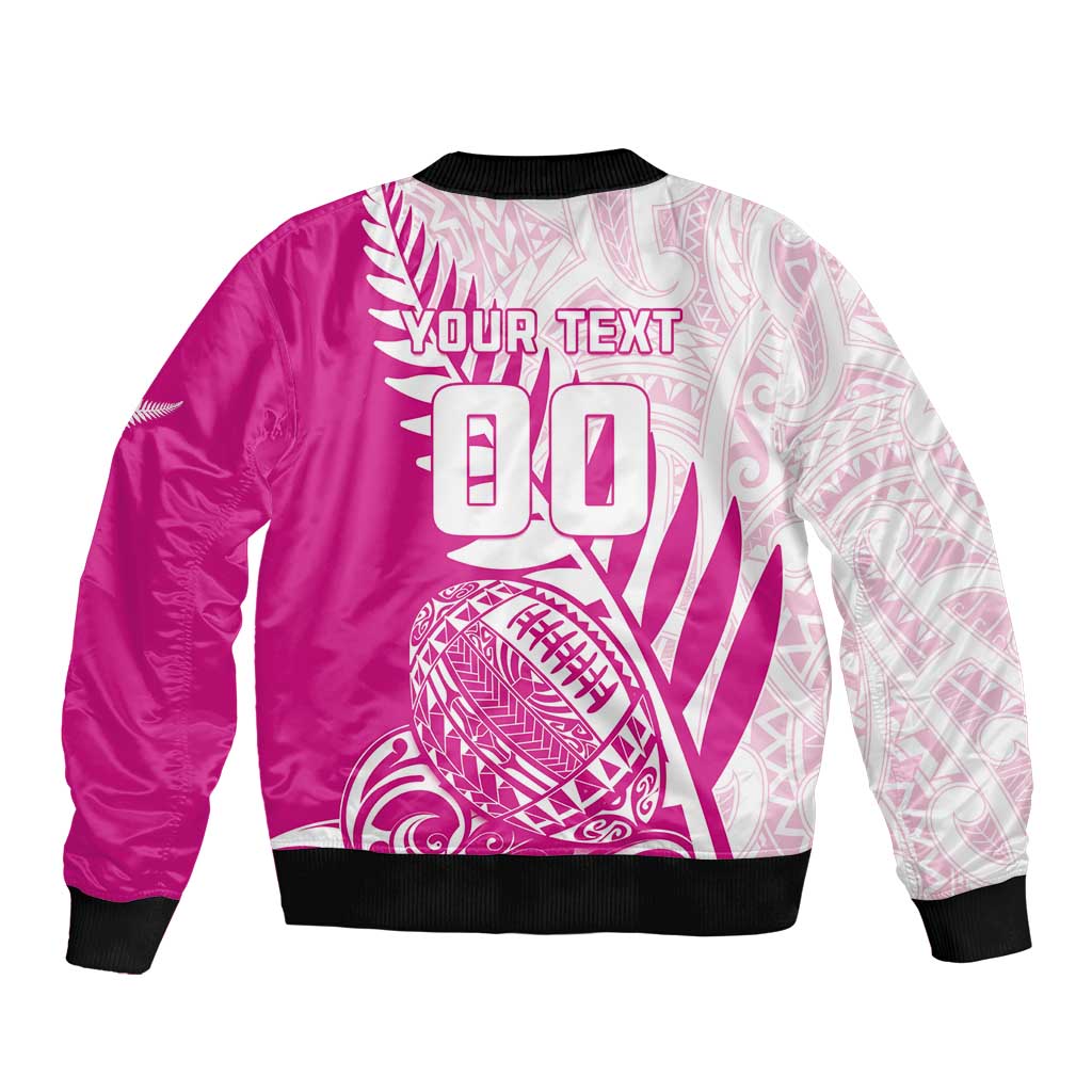 Custom New Zealand Rugby Silver Fern Bomber Jacket Aotearoa Maori Pink Version - Wonder Print Shop