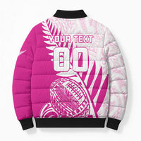 Custom New Zealand Rugby Silver Fern Bomber Puffer Jacket Aotearoa Maori Pink Version - Wonder Print Shop