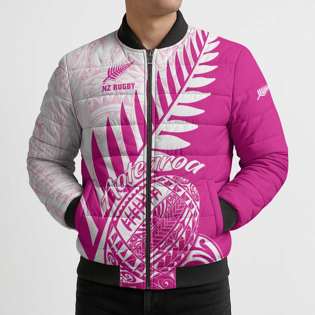 Custom New Zealand Rugby Silver Fern Bomber Puffer Jacket Aotearoa Maori Pink Version - Wonder Print Shop