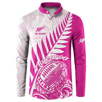 Custom New Zealand Rugby Silver Fern Button Sweatshirt Aotearoa Maori Pink Version - Wonder Print Shop