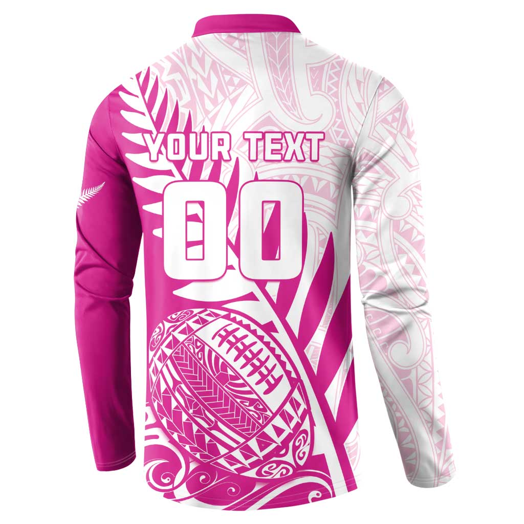 Custom New Zealand Rugby Silver Fern Button Sweatshirt Aotearoa Maori Pink Version - Wonder Print Shop