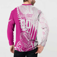 Custom New Zealand Rugby Silver Fern Button Sweatshirt Aotearoa Maori Pink Version - Wonder Print Shop