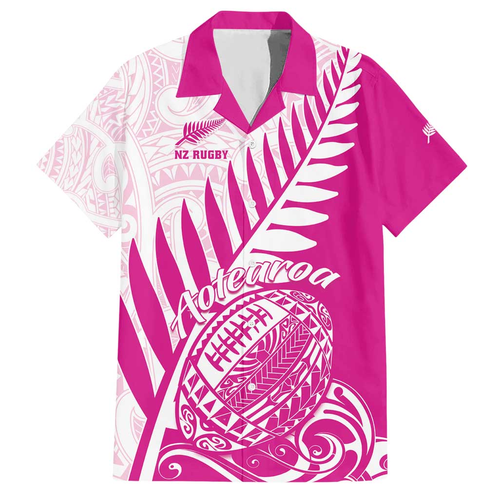 Custom New Zealand Rugby Silver Fern Hawaiian Shirt Aotearoa Maori Pink Version - Wonder Print Shop