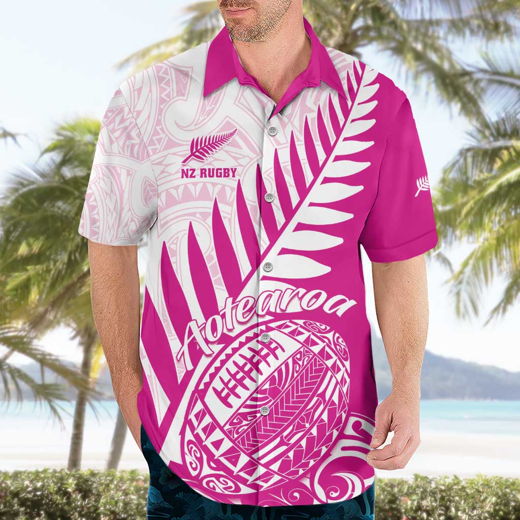 Custom New Zealand Rugby Silver Fern Hawaiian Shirt Aotearoa Maori Pink Version - Wonder Print Shop