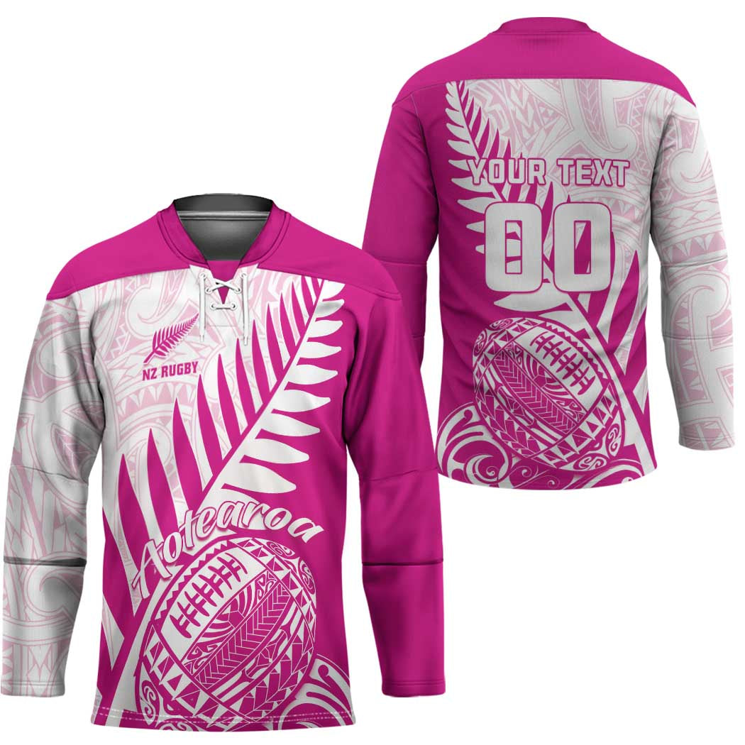 Custom New Zealand Rugby Silver Fern Hockey Jersey Aotearoa Maori Pink Version - Wonder Print Shop