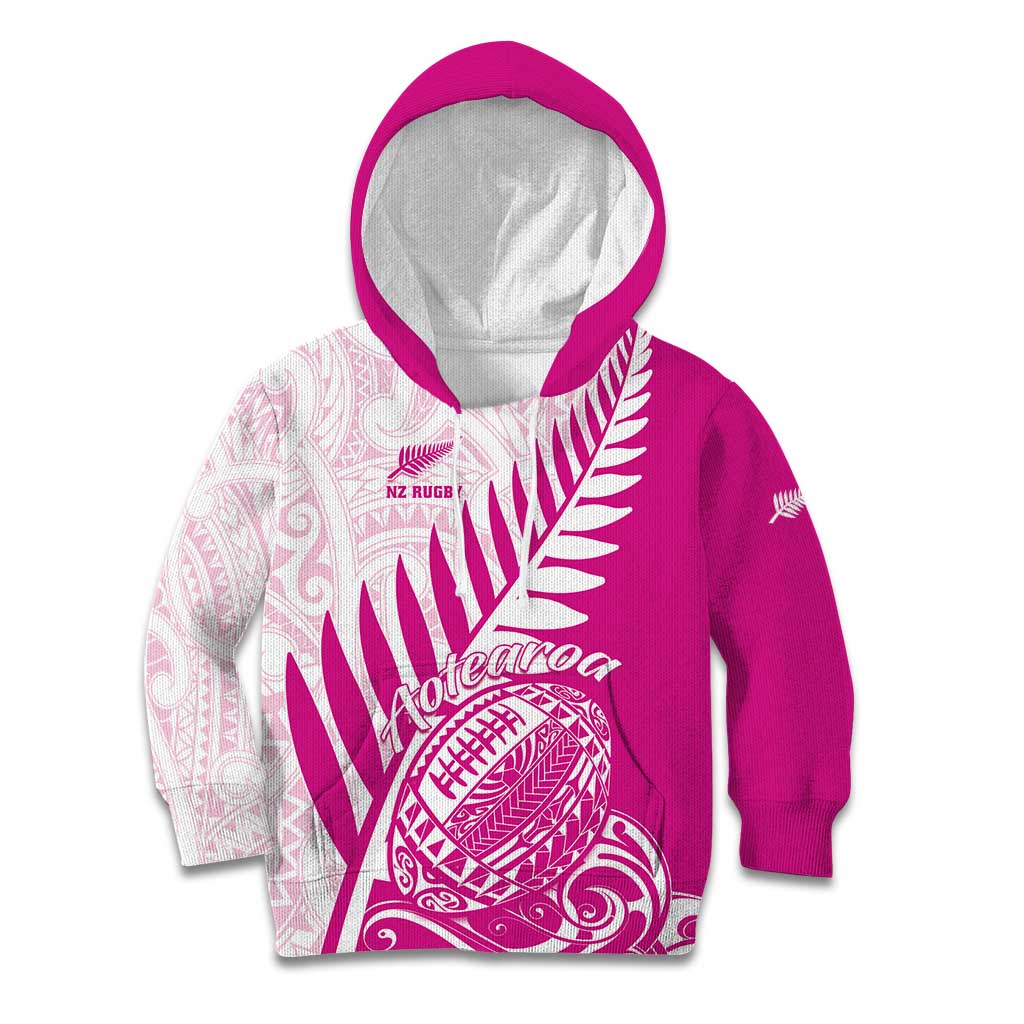 Custom New Zealand Rugby Silver Fern Kid Hoodie Aotearoa Maori Pink Version - Wonder Print Shop
