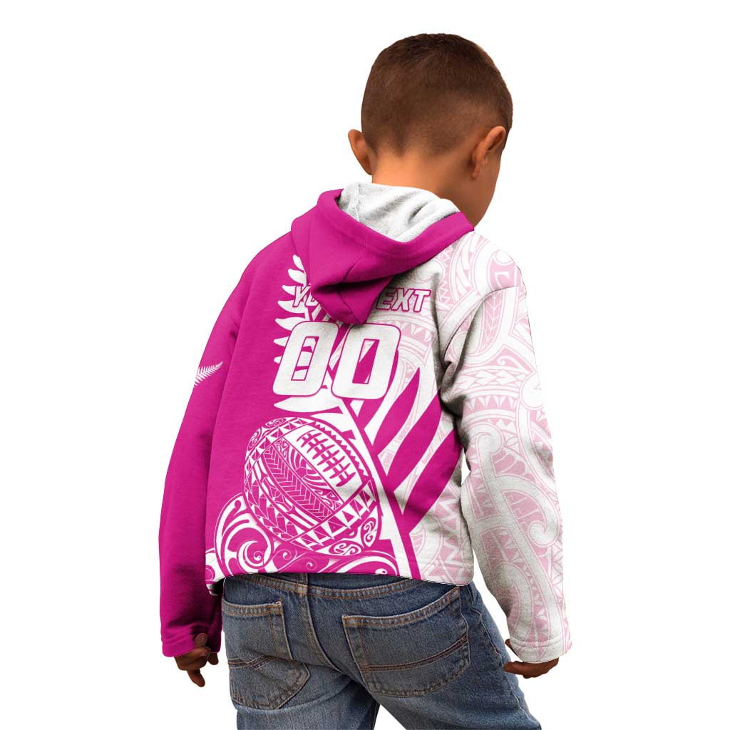 Custom New Zealand Rugby Silver Fern Kid Hoodie Aotearoa Maori Pink Version - Wonder Print Shop
