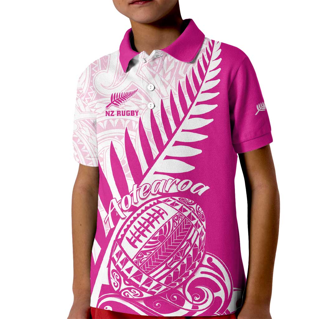Custom New Zealand Rugby Silver Fern Kid Polo Shirt Aotearoa Maori Pink Version - Wonder Print Shop