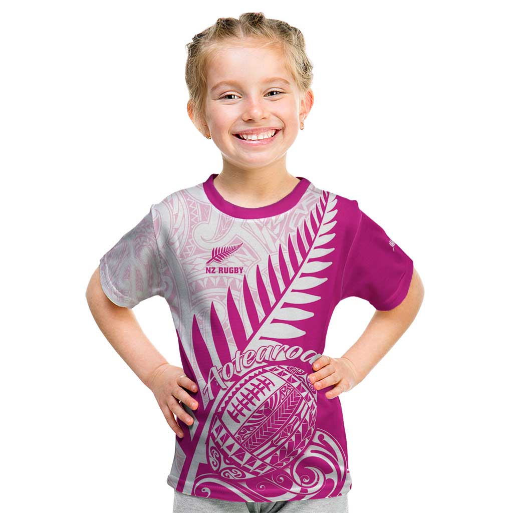 Custom New Zealand Rugby Silver Fern Kid T Shirt Aotearoa Maori Pink Version - Wonder Print Shop