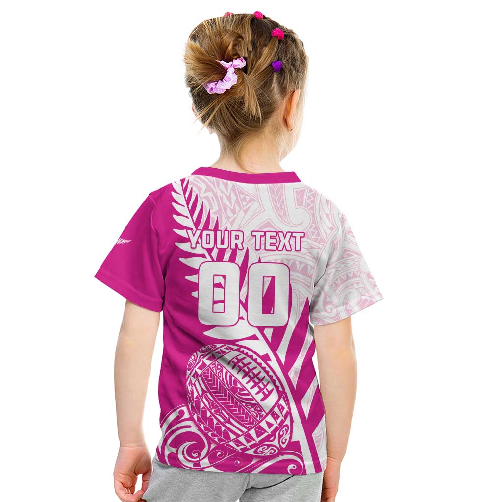 Custom New Zealand Rugby Silver Fern Kid T Shirt Aotearoa Maori Pink Version - Wonder Print Shop