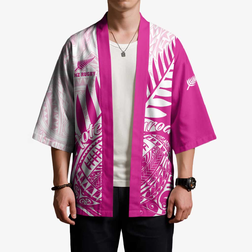 Custom New Zealand Rugby Silver Fern Kimono Aotearoa Maori Pink Version - Wonder Print Shop