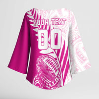 Custom New Zealand Rugby Silver Fern Kimono Sleeve Blouse Aotearoa Maori Pink Version - Wonder Print Shop