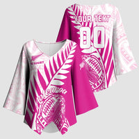 Custom New Zealand Rugby Silver Fern Kimono Sleeve Blouse Aotearoa Maori Pink Version - Wonder Print Shop