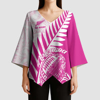 Custom New Zealand Rugby Silver Fern Kimono Sleeve Blouse Aotearoa Maori Pink Version - Wonder Print Shop