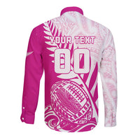 Custom New Zealand Rugby Silver Fern Long Sleeve Button Shirt Aotearoa Maori Pink Version - Wonder Print Shop