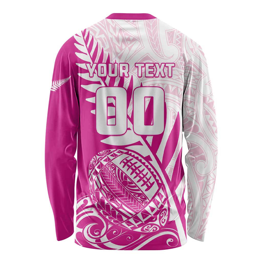 Custom New Zealand Rugby Silver Fern Long Sleeve Shirt Aotearoa Maori Pink Version - Wonder Print Shop