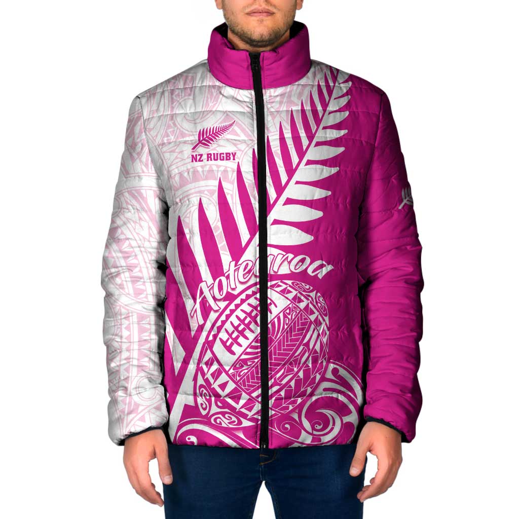 Custom New Zealand Rugby Silver Fern Padded Jacket Aotearoa Maori Pink Version - Wonder Print Shop