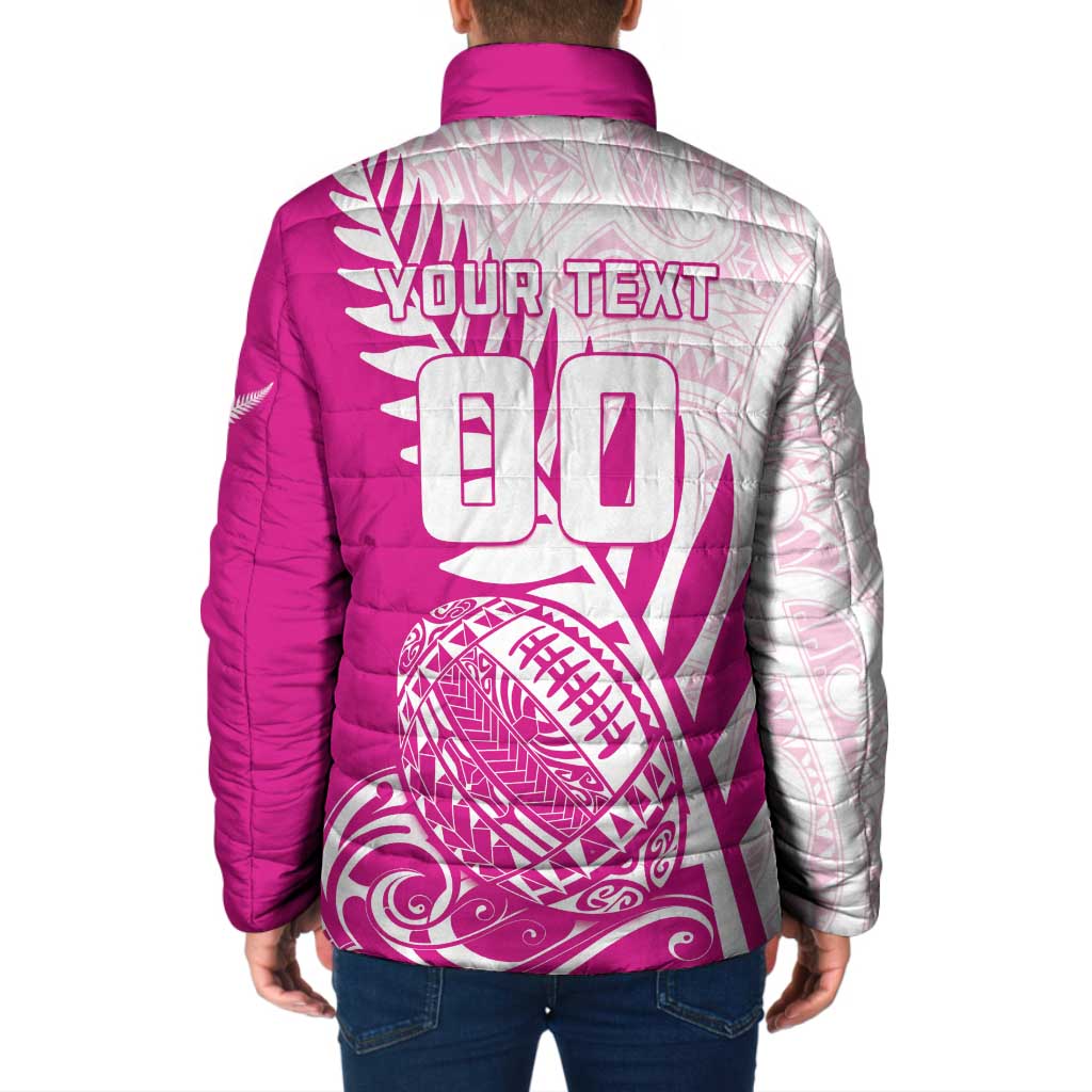 Custom New Zealand Rugby Silver Fern Padded Jacket Aotearoa Maori Pink Version - Wonder Print Shop