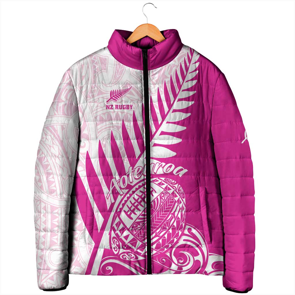 Custom New Zealand Rugby Silver Fern Padded Jacket Aotearoa Maori Pink Version - Wonder Print Shop