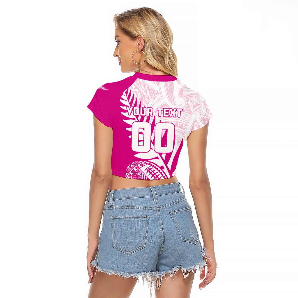 Custom New Zealand Rugby Silver Fern Raglan Cropped T Shirt Aotearoa Maori Pink Version - Wonder Print Shop
