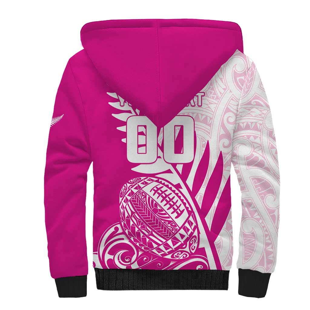 Custom New Zealand Rugby Silver Fern Sherpa Hoodie Aotearoa Maori Pink Version - Wonder Print Shop