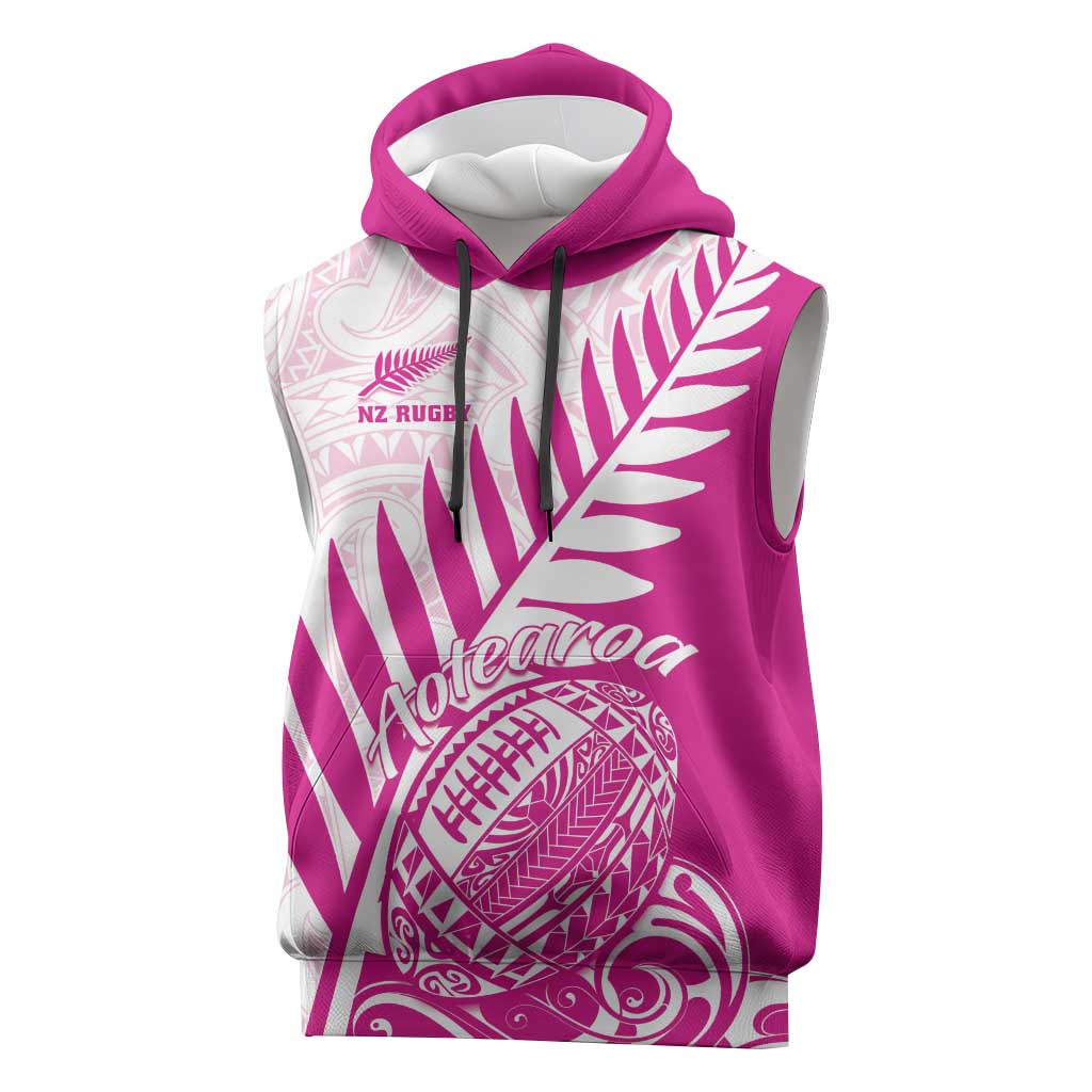 Custom New Zealand Rugby Silver Fern Sleeveless Hoodie Aotearoa Maori Pink Version - Wonder Print Shop
