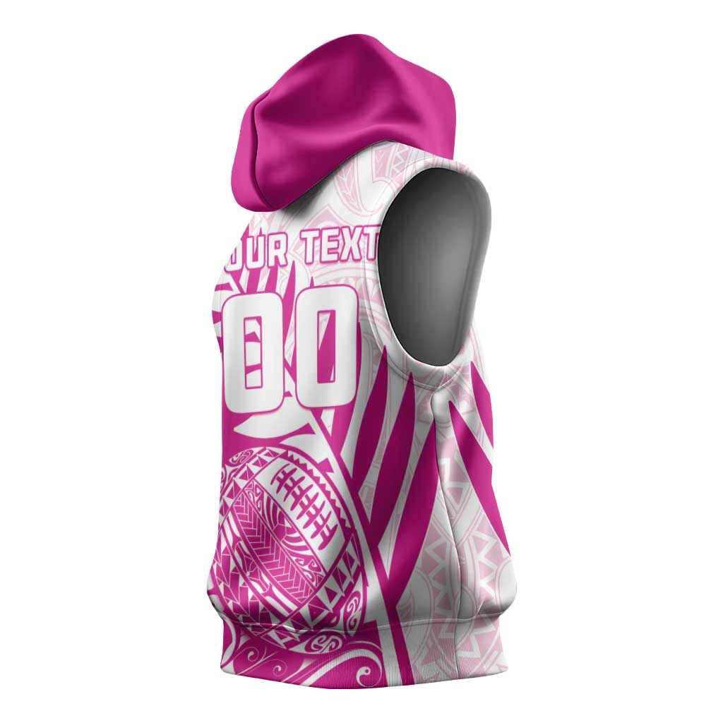 Custom New Zealand Rugby Silver Fern Sleeveless Hoodie Aotearoa Maori Pink Version - Wonder Print Shop